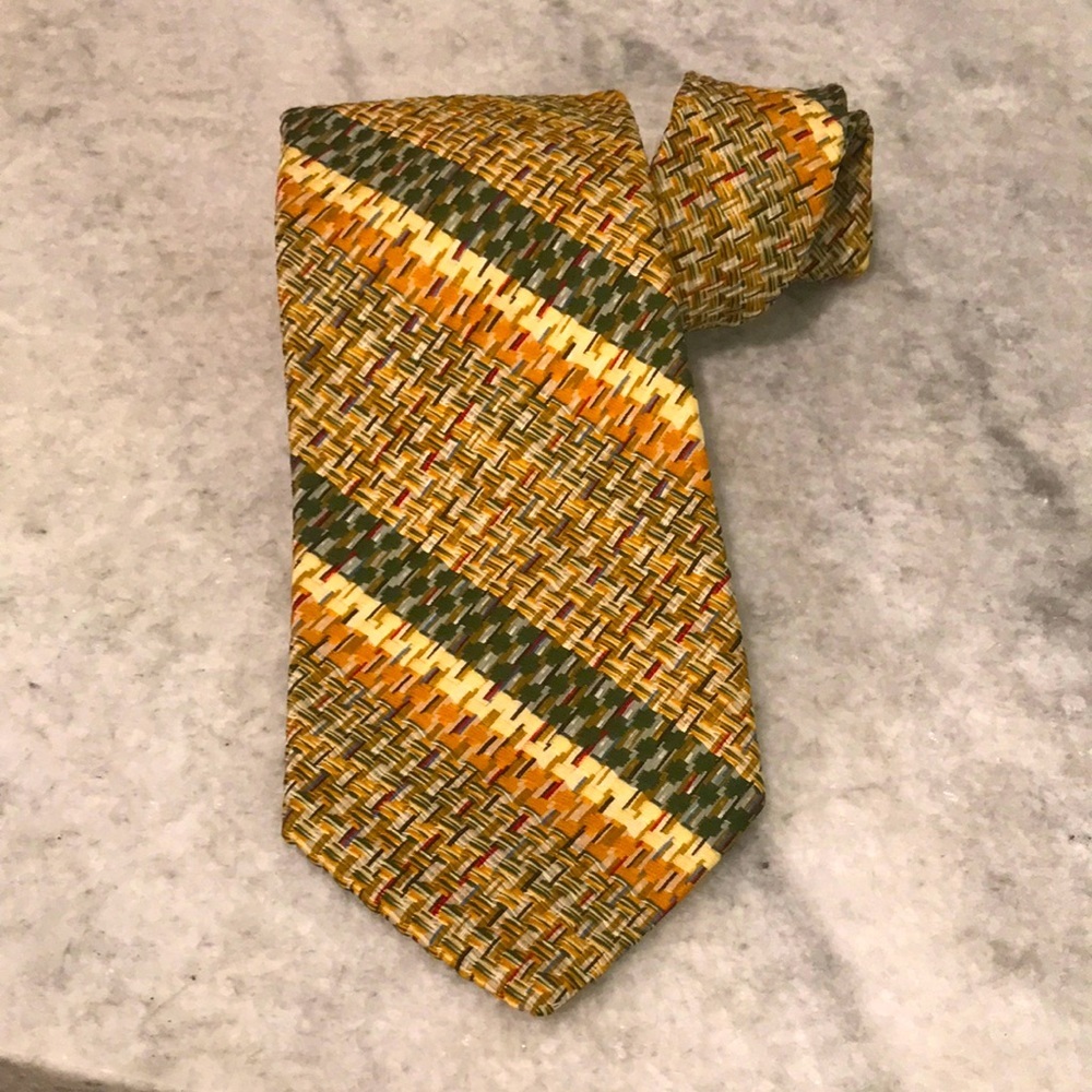 Vintage Briar Tie Mens Gold Green Polyester Necktie Western Cowboy MCM